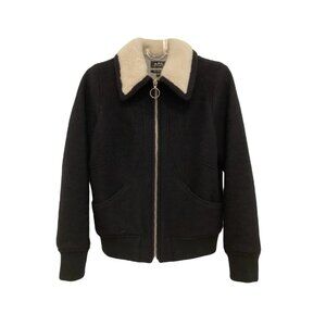 A.P.C. black wool zip front sherling collar jacket NWOT